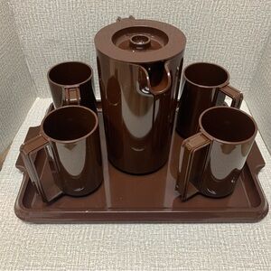 Ingrid Beverage Set Pitcher, 4 Mugs and Tray Melamine Brown …
